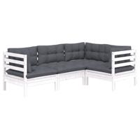 4-delige Loungeset met kussens grenenhout wit - thumbnail