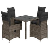 5-delige Bistroset met kussens poly rattan grijs - thumbnail