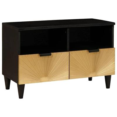 TV-kast Zwart en Goud 70 x 33 x 46 cm massief mangohout
