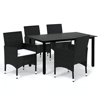 5-delige Tuinset met kussens poly rattan zwart