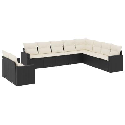 11-delige Loungeset met kussens poly rattan zwart