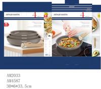 Set van 3 koekenpannen - Geschikt voor alle kookplaten inclusief inductie - ARTHUR MARTIN - AM4587 - Keramiek - Ø 20-24-28 cm + afneembare handgreep - Taupe - thumbnail