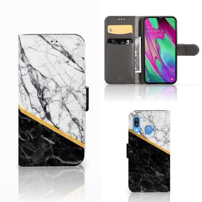 Samsung Galaxy A40 | Bookcase | Marmer Wit Zwart - Origineel Cadeau Man Samsung Galaxy A40 | Bookcase | Marmer Wit Zwart - Origineel Cadeau Man