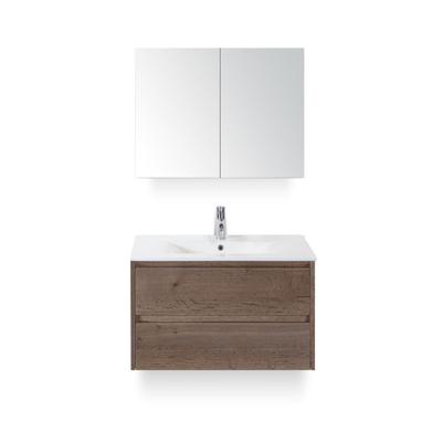 Dante Badmeubelset 80 cm - Tabacco - Keramische Wastafel Wit Enjoy - met Spiegelkast