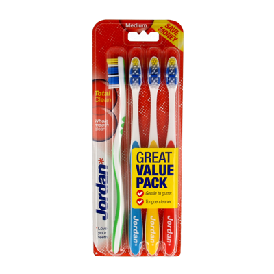 Jordan Tandenborstel totalclean medium 4 Stuks