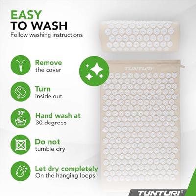 Tunturi Acupressuur Mat met kussen | Spijkermat | Meditatie Mat | Acupunctuur Set | 83x42 cm | Beige - thumbnail