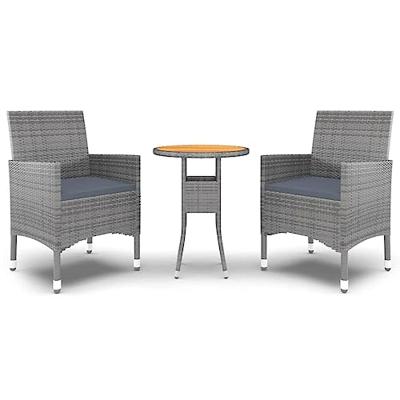 3-delige Tuinset poly rattan grijs