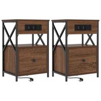 Nachtkastje 2 pcs bruin eikenkleur 40 x 31 x 60 cm Bewerkt hout - thumbnail