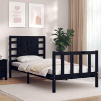 Bedframe met hoofdbord massief hout zwart - thumbnail