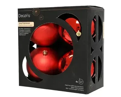 Decoris kerstballenset plastic d10cm 4st kerstrood