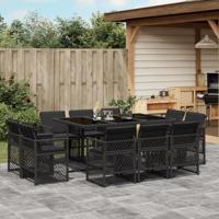 11-delige Tuinset met kussens poly rattan zwart - thumbnail