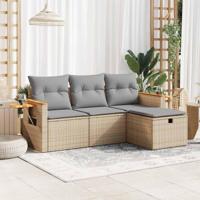 4-delige Loungeset met kussens poly rattan beige - thumbnail