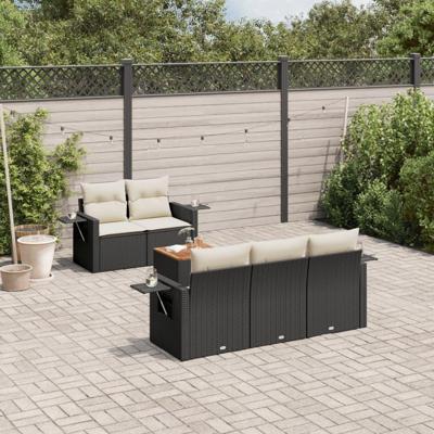 6-delige Loungeset met kussens poly rattan zwart 6-delige Loungeset met kussens poly rattan zwart