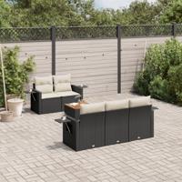 6-delige Loungeset met kussens poly rattan zwart - thumbnail