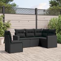 5-delige Loungeset met kussens poly rattan zwart - thumbnail