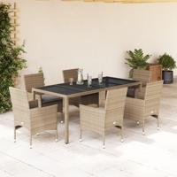 7-delige Tuinset met kussens poly rattan en glas beige - thumbnail