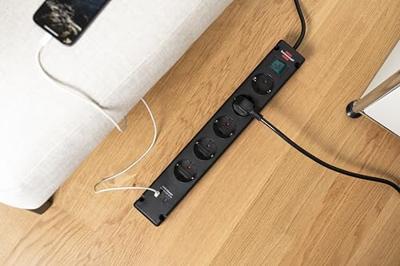 Bremounta stekkerdoos met 2 USB C laadaansluitingen 5x zwart 3m H05VVF3G1.5 - thumbnail