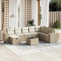8-delige Loungeset met kussens poly rattan beige - thumbnail