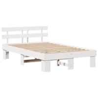 Bedframe met hoofdeinde Wit 135 x 190 cm Massief grenenhout - thumbnail