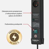 Brennenstuhl 1951164603 Stekkerdoos 6 Sockets | Premium Line | 2x USB-A | Aan/uit Schakelaar | Overspanningsbeveiliging | Type E - BE | Zwart | 3 meter - thumbnail