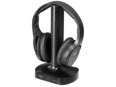 Trevi FRS 1480 R stereo hoofdtelefoon voor tv, draadloze RF-ontvanger, laadstation, optische digitaal, 3,5 mm jackstekker, RCA, verstelbare beugel, automatische uitschakeling