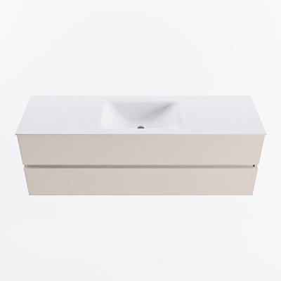 MONDIAZ VICA 150cm badmeubel onderkast Linen 2 lades. Wastafel CLOUD midden 1 kraangat, kleur Talc.