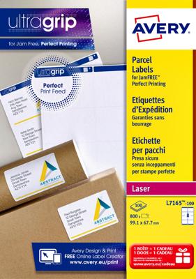 Avery L7165, Verzendetiketten, Laser, Ultragrip, wit, 100 vellen, 8 per vel, 99,1 x 67,7 mm