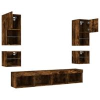 8-delige tv-wandmeubelset met LED bewerkt hout gerookt eiken - thumbnail
