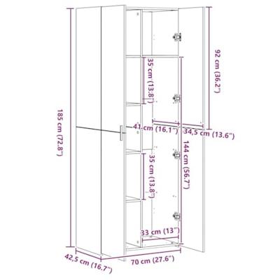 Hoge kast 70x42,5x185 cm bewerkt hout gerookt eikenkleurig
