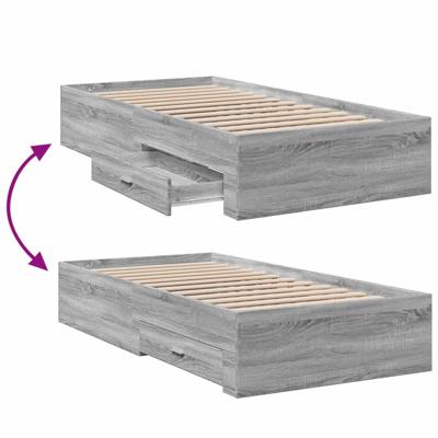 Bedframe met lades bewerkt hout grijs sonoma eiken 75x190 cm