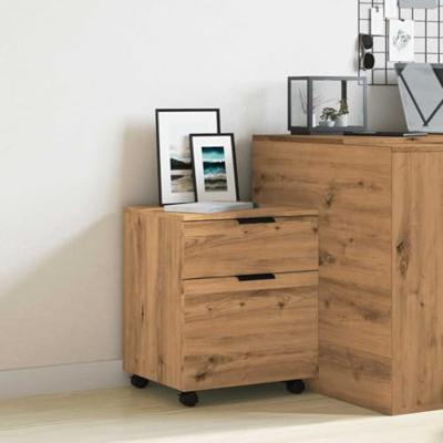 Dossierkast verrijdbaar 45x38x54 cm hout artisanaal eikenkleur
