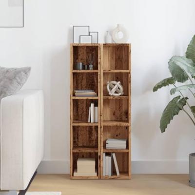 Cd-kasten 2 st 21x16x93,5 bewerkt hout oud houtkleurig