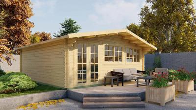 Blokhut Helle 600x600 cm - groen geïmpregneerd- Zadeldak- Geïmpregneerd vurenhout- Van Kooten