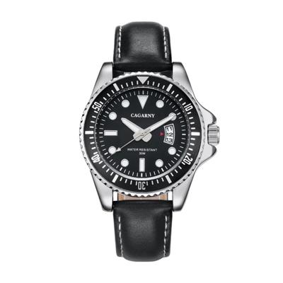 CAGARNY 6863 Fashion waterdichte Quartz beweging polshorloge met lederen Band(Black)