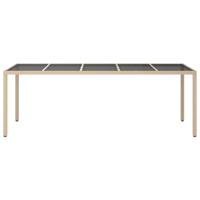 Tuintafel 250x100x75 cm gehard glas en poly rattan beige - thumbnail