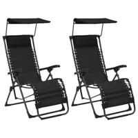 VidaXL Terrasstoelen 2 st inklapbaar textileen zwart - thumbnail