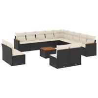 13-delige Loungeset met kussens poly rattan zwart - thumbnail