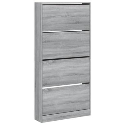 Schoenenkast met 4 klaplades 80x21x163,5 cm grijs sonoma