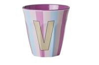 Gestreepte melamine beker LETTER V rice, medium 250 ml meerkleurig - thumbnail