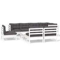 9-delige Loungeset met kussens massief grenenhout wit - thumbnail