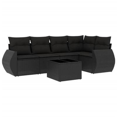5-delige Loungeset met kussens poly rattan zwart