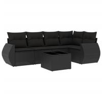 5-delige Loungeset met kussens poly rattan zwart - thumbnail