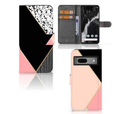 Google Pixel 7 | Book Case | Zwart Roze Vormen