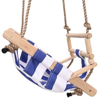 VidaXL Babyschommel met veiligheidsgordel katoen hout blauw - thumbnail