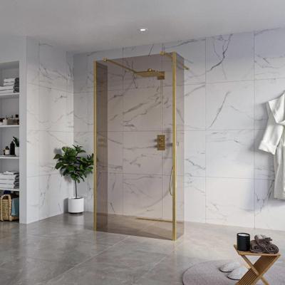 Fortifura Galeria Vrijstaande Inloopdouche - 100x200cm - Rookglas - antikalk - 8mm veiligheidsglas - 2 zijwanden 30cm - wandsteunen en hoekprofielen - Geborsteld Messing PVD (Goud) SW927770 2x/SW797940/SW797930 2x/SW798731 2x