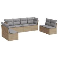 8-delige Loungeset met kussens poly rattan beige - thumbnail
