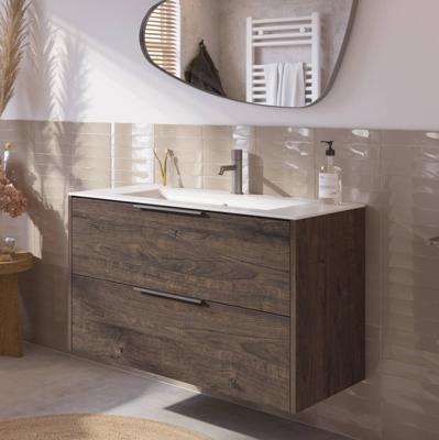 Saqu Lima voorgemonteerd badmeubel met rvs greep incl. matte keramische wastafel 101x46cm kasteel bruin