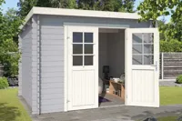 Outdoor Life Nadia Blokhut 295x195 cm 28 mm vuren Platinum Grey-Wit gecoat- Lessenaarsdak- - Outdoor Life - thumbnail