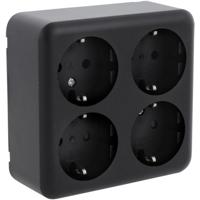 Q-LINK Mat Zwarte Opbouw Wandcontactdoos 4-voudig met Randaarde en Kinderbeveiliging - thumbnail