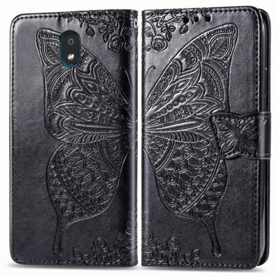 Voor LG K30 2019 Butterfly Love Flower reliëf horizontale Flip lederen draagtas met beugel Lanyard Card slot portemonnee (zwart)
